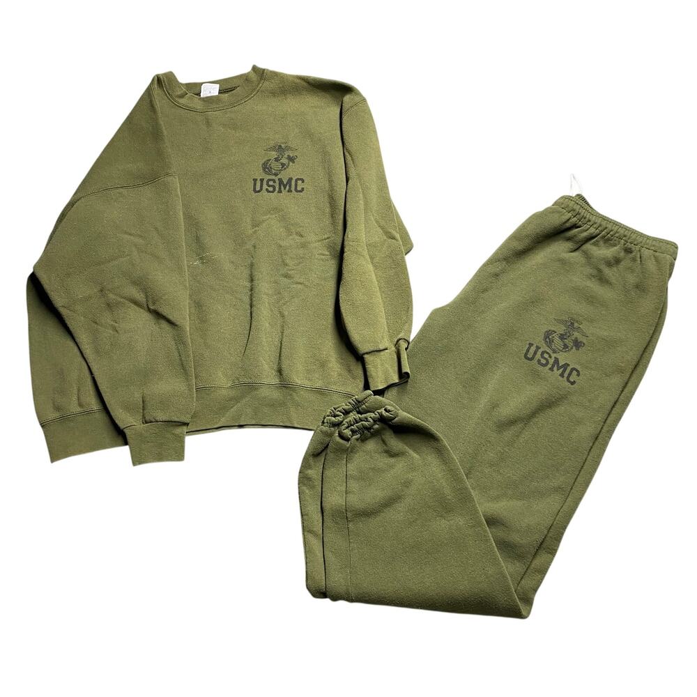 Vintage United States Marine Corps USMC Green Sweatsuit Set Mens L CAC Made USA